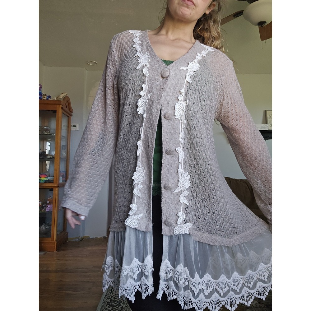 Indigo Soul Beige Medium Lace Open Boho Crochet Cardigan